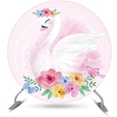 Aperturee - Colorful Floral Pink Swan Round Birthday Backdrop
